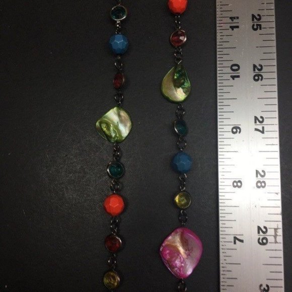 Long Bronze Multicolor Necklace Mother Of Pearl Seashell Faceted Transluscent - Picture 8 of 9